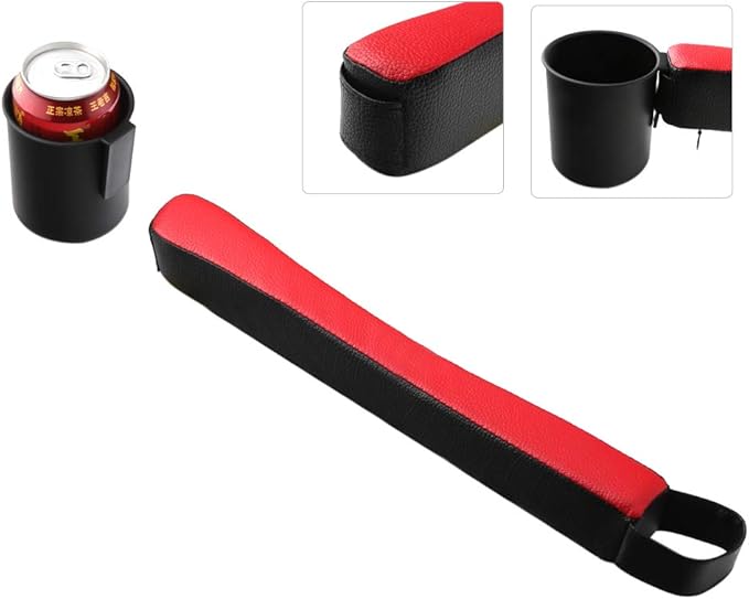 Supin 2 Prices Car Seat Gap Filler Pad PU Leather Console Side Pocket Organizer and one Cup for Cellphone Wallet Coin Key (Black+Red)
