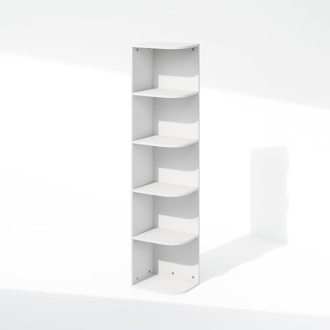 Furinno Reed Corner Shelf, 5-Tier Corner Bookshelf, Book Shelf, Corner Shelves, Storage Rack, for Organization and Storage, H