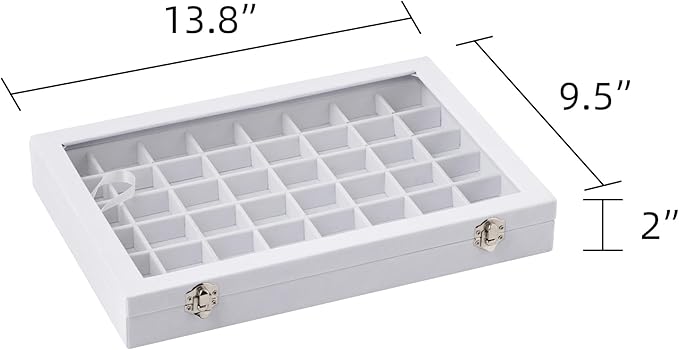 Frebeauty 48 Grid Jewelry Tray,Adjustable Earring Holder Organizer with Glass Lid,Velvet Drawer Jewelry Organizer for Rings,S