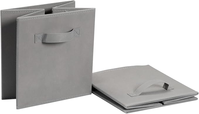 Amazon Basics Collapsible Fabric Storage Cube Bins Organizer with Handles for Organizing, Sturdy, Gray, 13 x 13 x 13 inch, 6-