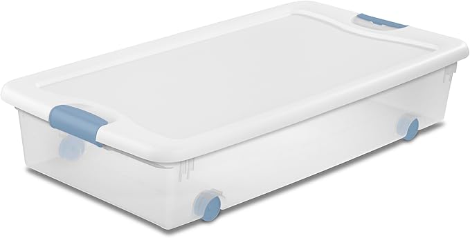 Sterilite 8-Pack Latching Box, Under Bed Storage Bins with Lids, Clear Plastic, 56 Quart - Heavy-Duty Organizing Containers f