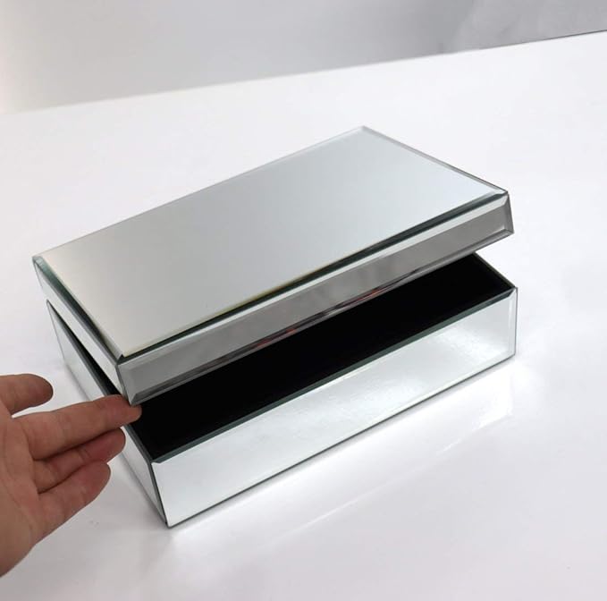QMDECOR Silver Glass Mirrored Jewelry Box Beautiful Finish Storage Sturdy Organizer High-end Jewelry Organizer Luxury Big Van