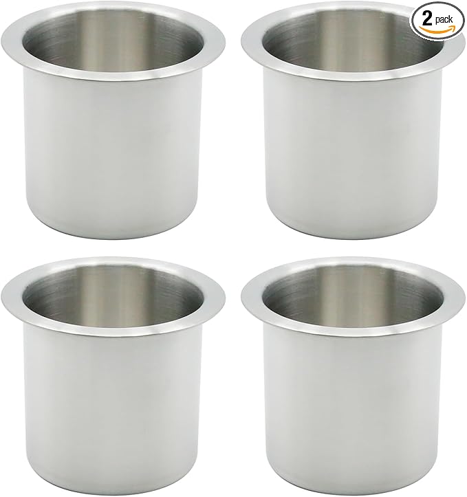 Anxingo 4 Pcs Stainless Steel Cup Holder, Silver Poker Table Drink Holder, Drop-in Cup Drink Holder for Yacht Boats RV Cars a