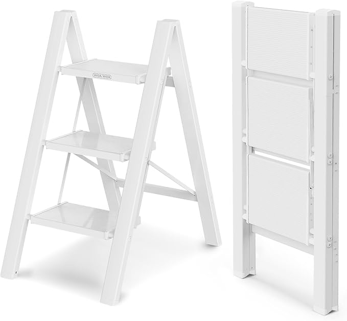 WOA WOA Step Ladder, Widen Pedals Folding Step Stool with Anti-Slip Foot, Portable Lightweight Aluminum Ladder, Household Ste