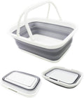 SAMMART SAMMART 9.2L (2.37Gallon) Collapsible Tub with Handle - Portable Outdoor Picnic Basket/Crater - Foldable Shopping Bag - Space Saving Storage Container (1, White/Grey)