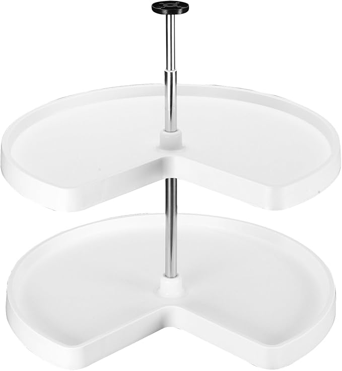 Rev-A-Shelf 2 Tier Kidney Cut Lazy Susan for Corner Base Cabinets, Plastic, 28" Double Shelf Swivel Kitchen Spice/Can Organiz