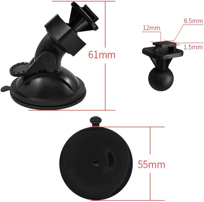 Universal Car Dash Cam Mount - Vacuum Suction Cup Holder with 4 Interchangeable Heads for GPS Navigation and Dashboard Recorder(Buckle w/o CardPos)