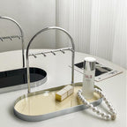 Shinpuru Metal Jewelry Organizer Stand & Key Holder Tray with Acrylic Base, Key Stand and Jewelry Tray with 5 Hooks, Perfect 