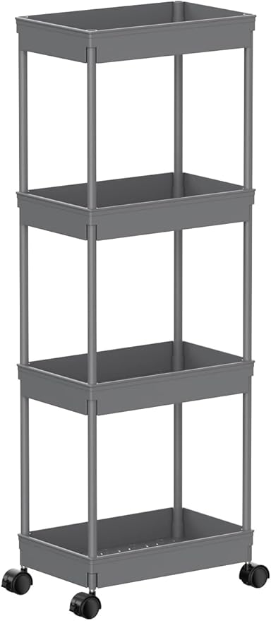 Sooyee 4 Tier Wide Storage Cart Mobile Shelving Unit Organizer Slide Out Storage Rolling Utility Cart Tower Rack for Kitchen 