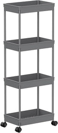 Sooyee 4 Tier Wide Storage Cart Mobile Shelving Unit Organizer Slide Out Storage Rolling Utility Cart Tower Rack for Kitchen 