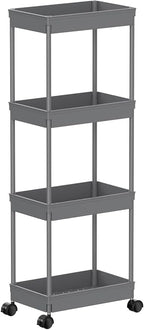 Sooyee 4 Tier Wide Storage Cart Mobile Shelving Unit Organizer Slide Out Storage Rolling Utility Cart Tower Rack for Kitchen 
