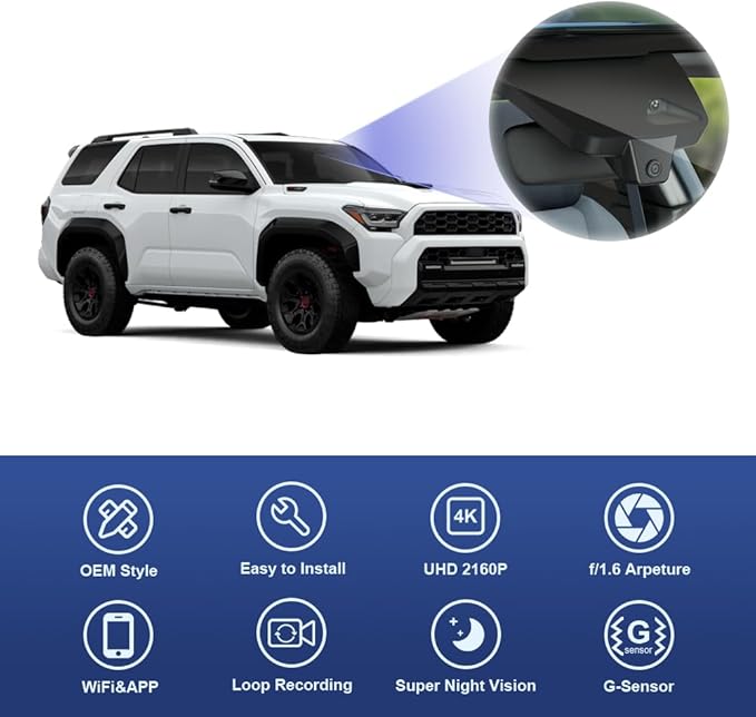 Fitcamx 4K Dash Cam Suitable for Toyota 4Runner 2025-2026 & Hybrid (HD2-35030), OEM Factory Look, UHD 2160P Video, Built-in W