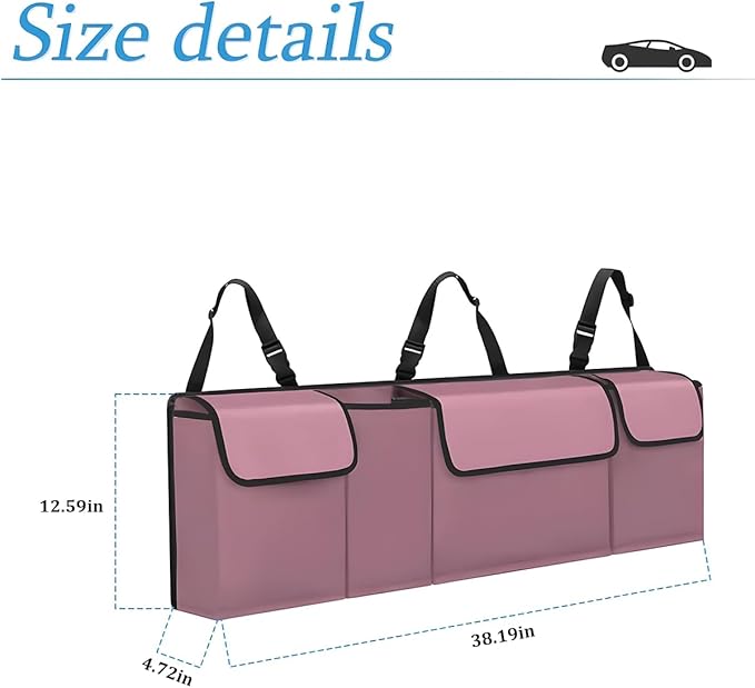 Hanemia Car Trunk Organizer, Backseat Hanging Storage with 4 Large Pockets, Collapsible Cargo Bag with Adjustable Straps