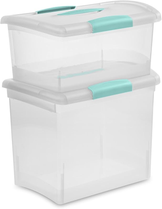 Sterilite Medium Nesting ShowOffs, Stackable Small Storage Bin with Latching Lid and Handle, Plastic Container to Organize Ho