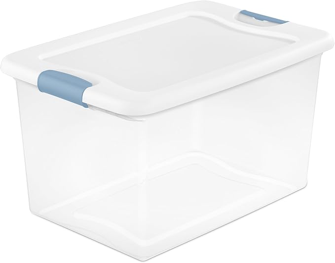 Sterilite 4-Pack 64 Quart Latching Box, Clear Plastic Storage Organizer Bins with White Lids - Large Stackable Containers for