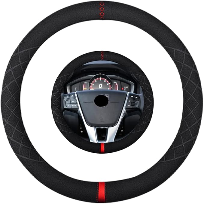 Suede Steering Wheel Cover,Compatible with Volvo S80 S60 XC60 V60 V70 Suede Leather Sport Non-Slip Wheel Cover Car Interior Accessories 15 inch for Man and Women