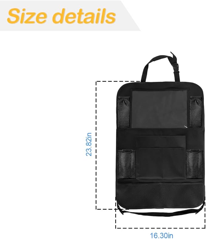Car Seat Back Organizer, 2 Pack Backseat Storage Bag with Touch Screen Tablet Holder & 9 Pockets, Durable Waterproof Oxford Fabric, Travel Accessories, Road Trip Essentials for Kids