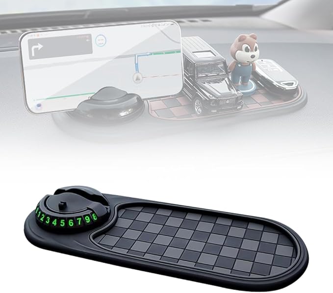 Multifunction Car Anti Slip Mat, Mobile Phone Bracket Anti-Slip Mat, Car Dashboard Mat with Temporary Parking Number, Large U