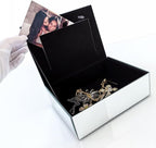 Qmdecor Crushed Diamond Mirrored Jewelry Box With Photograph 4x6inch On Top, Silver Glass Bling Jewelry Organizer Photo Pictu
