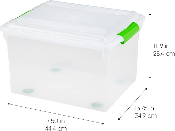 IRIS USA File Box File Organizer Plastic File Box for Letter/Legal File, BPA-Free Plastic Storage Bin Tote Organizer w/Secure