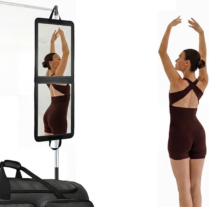LPHUMEX 33x13 in Portable Mirror Full Length Door Hanging, Black Foldable Shatterproof Full Body Door Mirror for Dancing Bag,