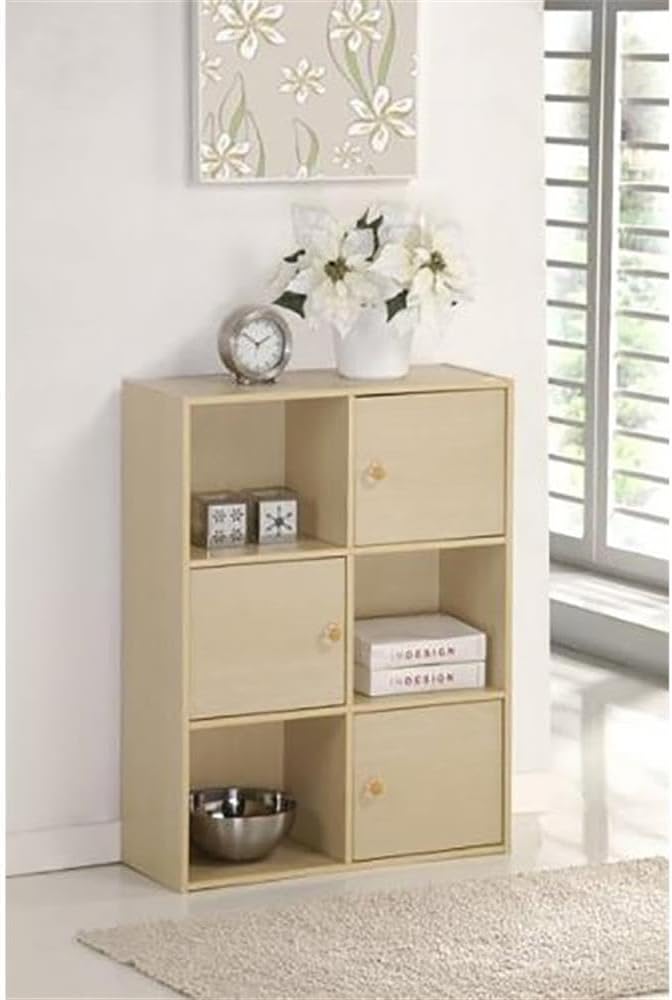 Furinno Pasir 3 Tier Shelf with 3 Door/Round Handle, Steam Beech