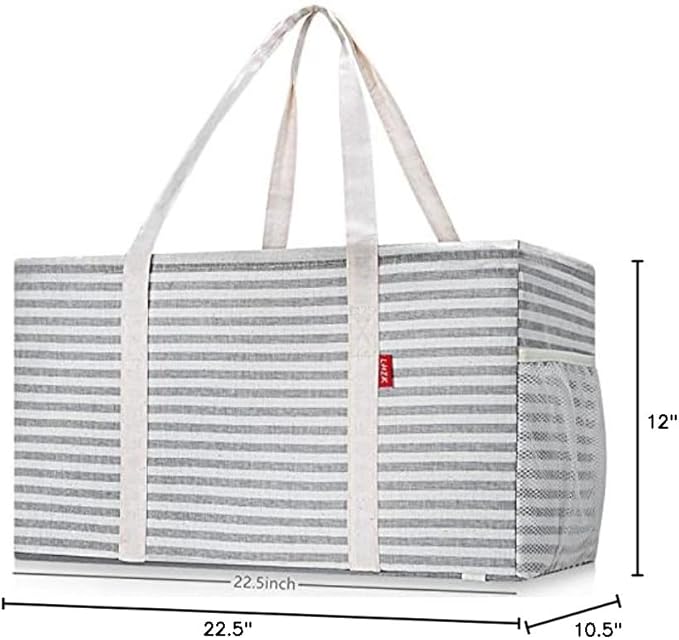 LHZK Standing Extra Large Utility Tote Bag with Metal Wire Frame and the Sides Rinforced, Extra Large Tote Bag with Handle,