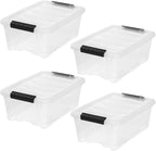 IRIS USA 4-Pack Storage Bins with Lids, 13 Quart, Made in USA Stackable See-Through Organizing Solution Latches Durable Nesta