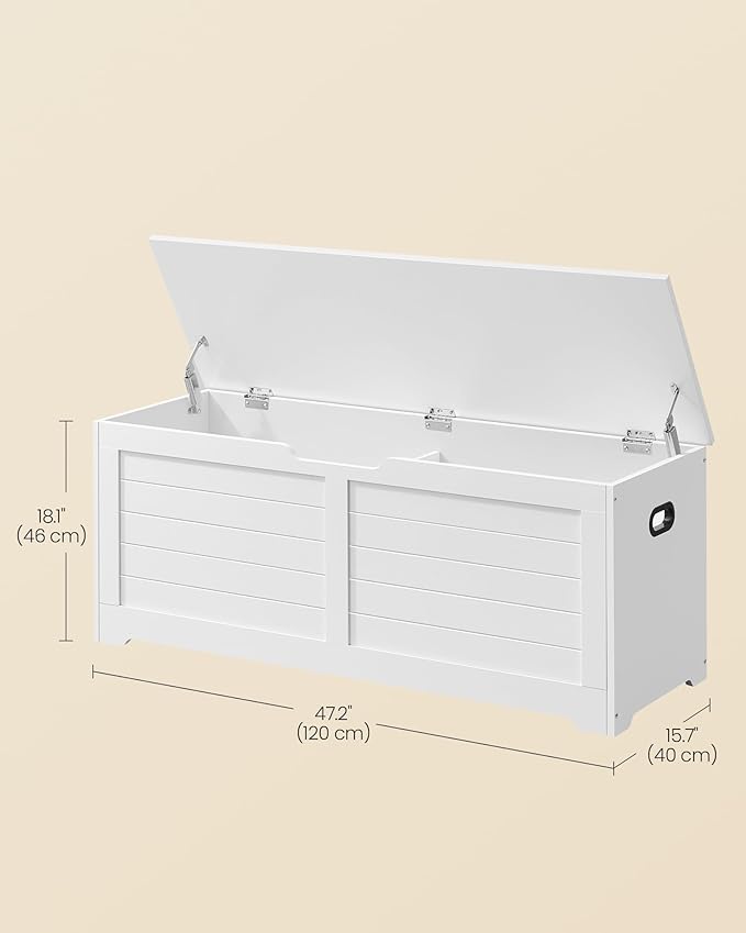 VASAGLE Storage Chest, Storage Bench with 2 Safety Hinges, Farmhouse Style, 15.7 x 47.2 x 18.1 Inches, for Entryway, Bedroom,