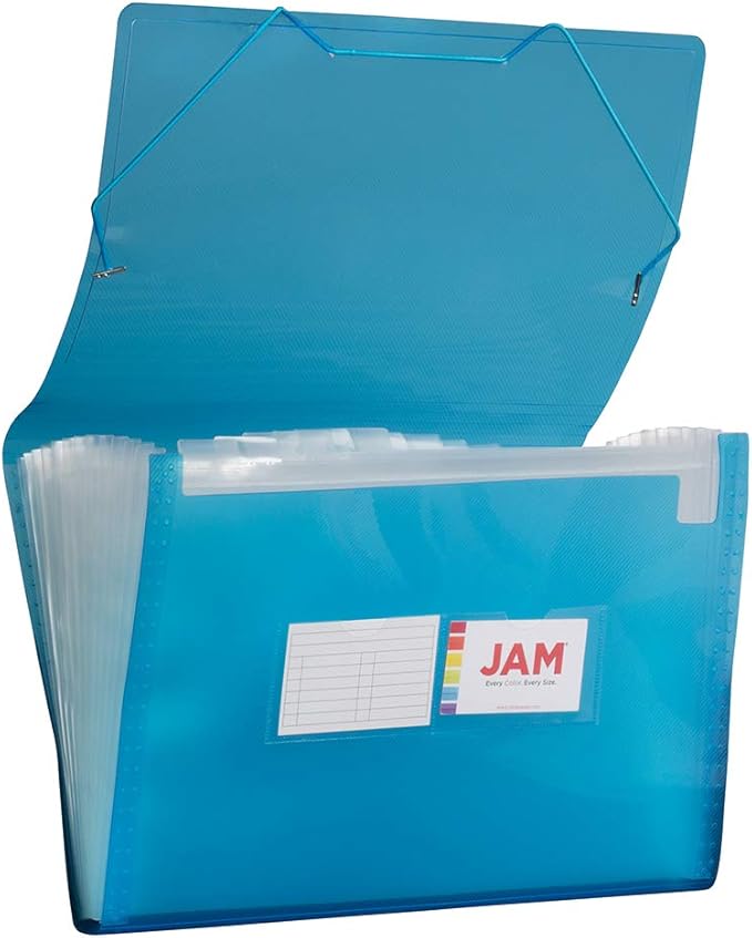 JAM PAPER Accordion Folders - 13 Pocket Plastic Expanding File - Legal Size - 10 x 15 - Blue - Sold Individually