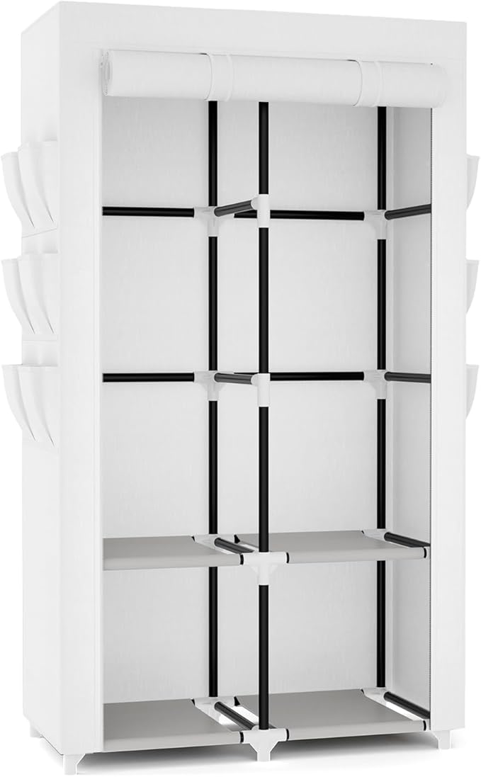 VTRIN Portable Closet Wardrobe Closet for Hanging Clothes with 4 Storage Shelves, 2 Hanging Rods and 6 Pockets, Stable and Ea
