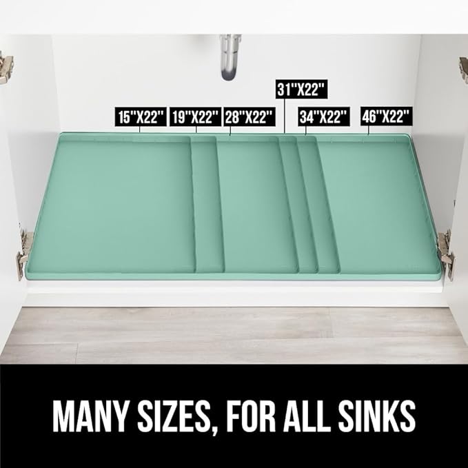 GORILLA GRIP Waterproof Silicone Under Sink Mat with Raised Lip for Kitchen and Bathroom, 31 x 22 in, Cabinet Shelf Liner Sta