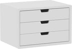 Desk Organizer with 3 Drawers, ALEX Drawer Unit, Chic White Wood Cosmetic Makeup Organizer for Office Vanity Tabletop Storage