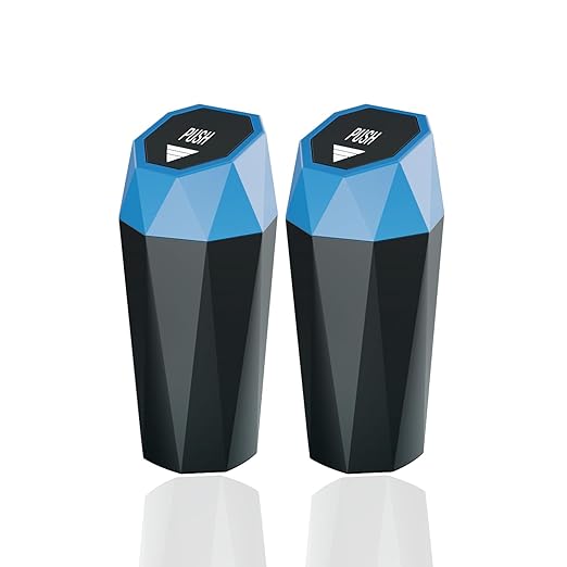 Car Trash Can with Lid，Mini Diamond Design Automatic Portable Trash Can，Used in Car Home, Office, Kitchen, Bedroom (2, Blue)