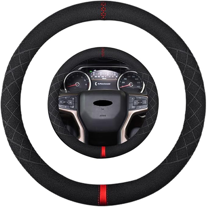 Suede Steering Wheel Cover,Compatible with Chevrolet Chevy Suburban Tahoe Suede Leather Sport Non-Slip Wheel Cover Car Interior Accessories 15.5 16 inch for Man and Women