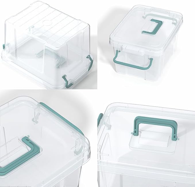 Covetree 7 Pack Small Storage Bins Plastic Storage Container Stackable Box with Lids,with Handle Clear Plastic Container for 