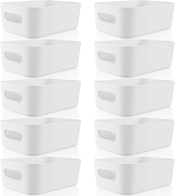 Zopeal Plastic Storage Bins 10 Pcs White Pantry Organizer Bins Small Baskets Storage Containers for Home Kitchen (12 x 8 x 5 