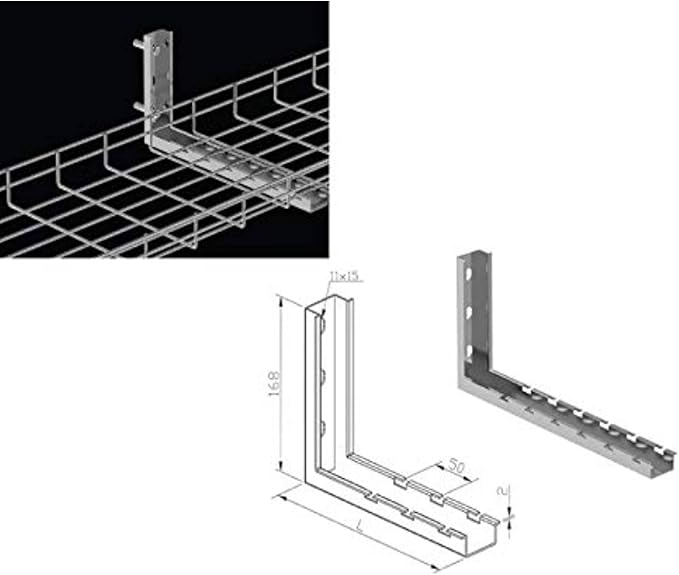 Kable Kontrol L Type Bracket – 8” Width - Wire Mesh Tray Cable Management Rack Cords Organizer Cable Basket, Zinc Plated Stee