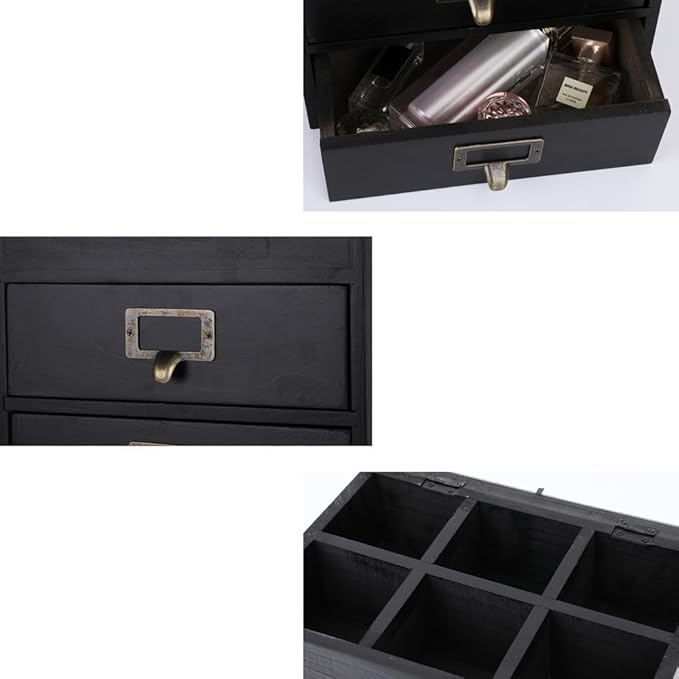 Wooden Storage Box Wooden Desk Organizer with 2 Drawers and 6 Grids Apothecary Drawers Small Wooden Drawers Small Craft Stora