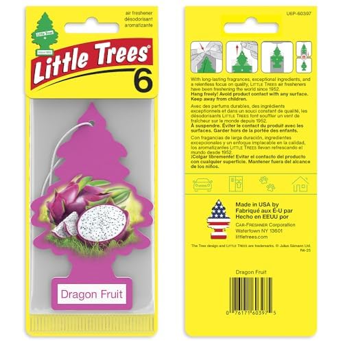 LITTLE TREES Car Air Freshener | Hanging Tree Provides Long Lasting Scent for Auto and Home | 24 Air Fresheners |Dragon Fruit
