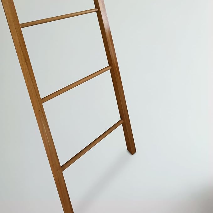 Solid Wood Decorative Ladder - Leaning Blanket Rack for Home Decor Cherry