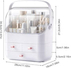 LINFIDITE Cosmetic Storage Box with Lid Makeup Organizer Box with Dust Free Cover Portable Handle,Large Makeup Display Case w