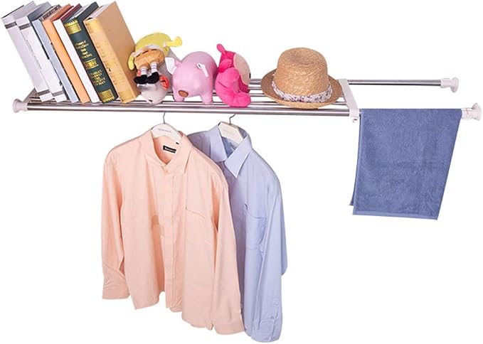 Hershii Expandable Tension Closet Shelf Rod Telescopic Metal Storage Rack Heavy Duty DIY Organizer Divider for Wardrobe Cupbo