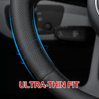 HAOTULE New Nappa Leather car Steering Wheel Cover, Anti-Slip, Safety, Soft, Breathable Full Surround Universal 15 inch Black