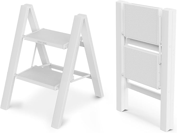 WOA WOA Step Ladder, Widen Pedals Foldable Step Stool, Lightweight Aluminum Ladder, Easy to Move Around, Anti-Slip Foot Stepl