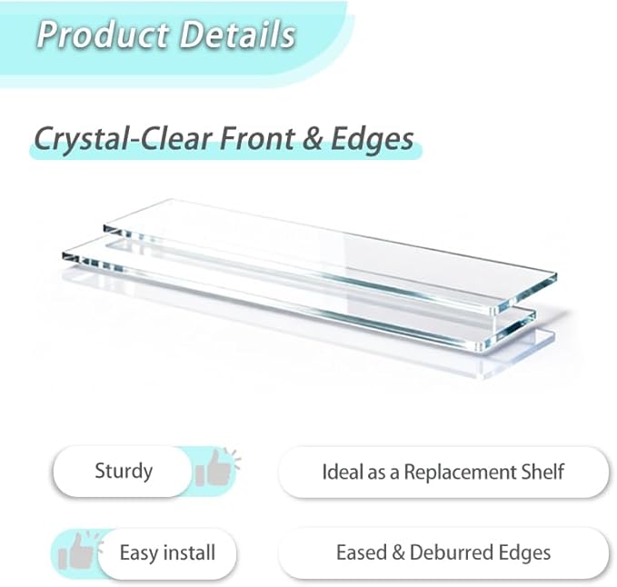 Yunguzi 2 PCS 13 Inch Acrylic Medicine Cabinet Shelves – Clear Replacement Cabinet Shelf for Bathroom, Kitchen, Living Room, 