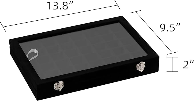 Frebeauty 48 Grid Jewelry Tray,Adjustable Earring Holder Organizer with Glass Lid,Velvet Drawer Jewelry Organizer for Rings,S