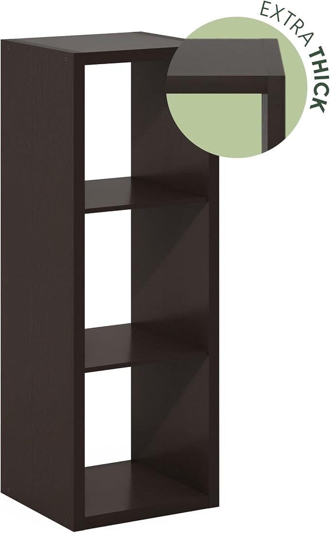 Furinno Cubicle Book Shelf, 3-Cube Bookshelf, Extra Thick Frame Horizontally & Vertically Reversible Bookcase with Open Back,