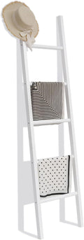FUIN 6ft Wooden White Blanket Ladder Living Room Decorative Wall Leaning Farmhouse Quilt Display Holder Rustic Wood Towel Rac