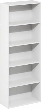 Furinno Basic Book Shelf, 5-Tier Bookshelf, Storage Organizer Bookcase with Open Shelf, 7 x 17 x 44, for Living Room, Bedroom